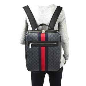 Authentic Gucci GG Supreme Canvas Backpack black grey canvas unisex bag